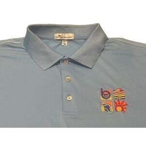 Peter Millar Mens Polo Golf Shirt Short Sleeve Embroidered Patches Light Blue XL